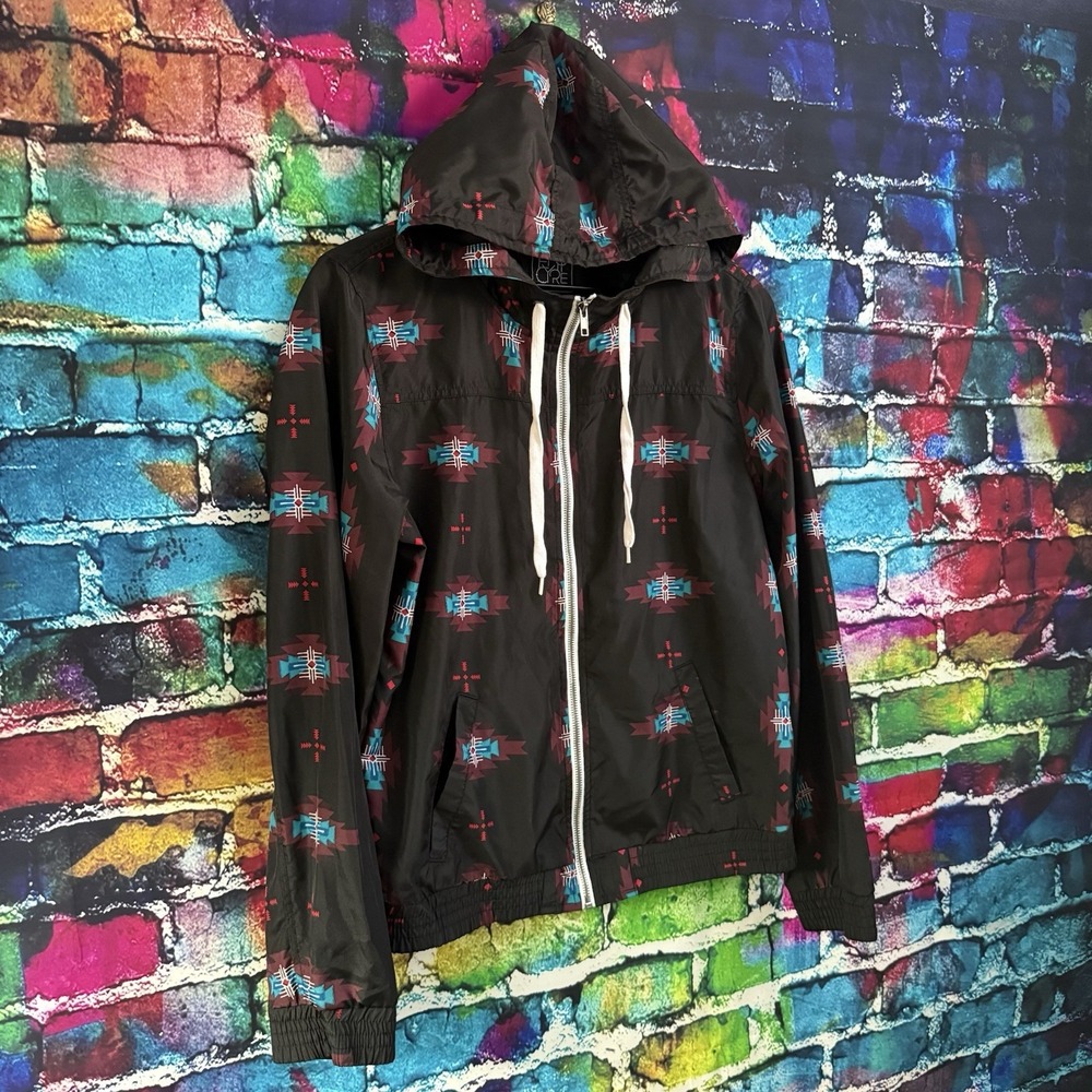 Empyre Windbreaker Aztec Hoodie Womens L Jacket Southwestern Zip Black Hoodie - Picture 5 of 14